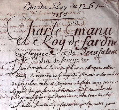 édit de Charles Emmanuel
                    ,1750
